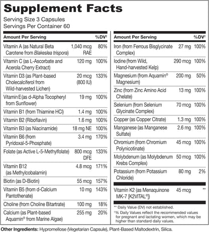 NATURELO Prenatal Multivitamin with Gentle Chelated Iron, Methylfolate, Plant Calcium and Choline - 180 Capsules