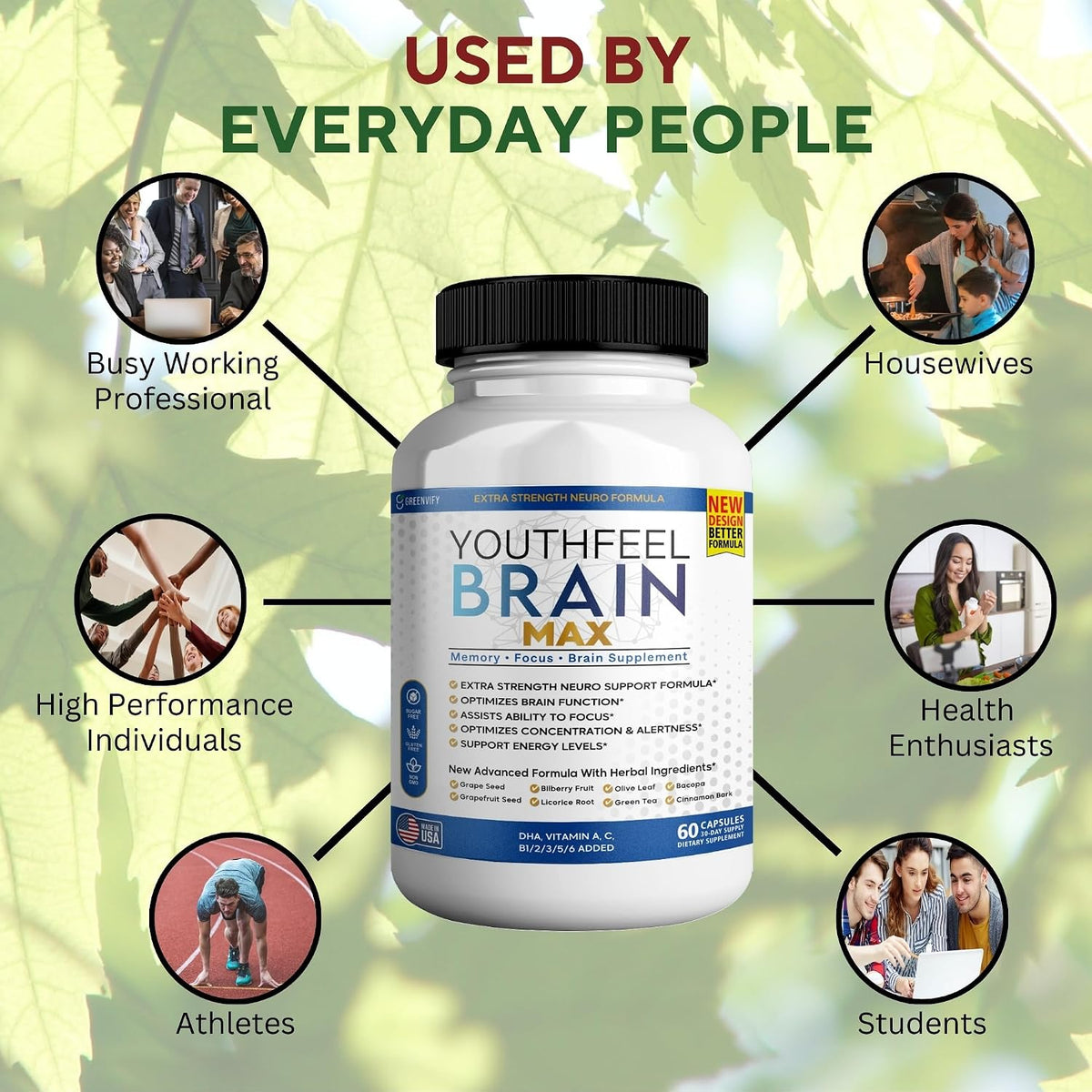 Youthfeel Brain Max Extra Strength Cognitive Focus and Clarity Formula, 60 Capsules - görsel 6