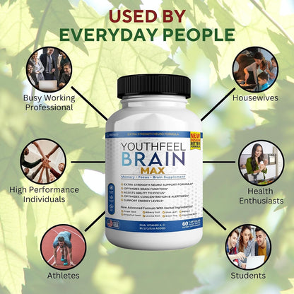 Youthfeel Brain Max Extra Strength Cognitive Focus and Clarity Formula, 60 Capsules