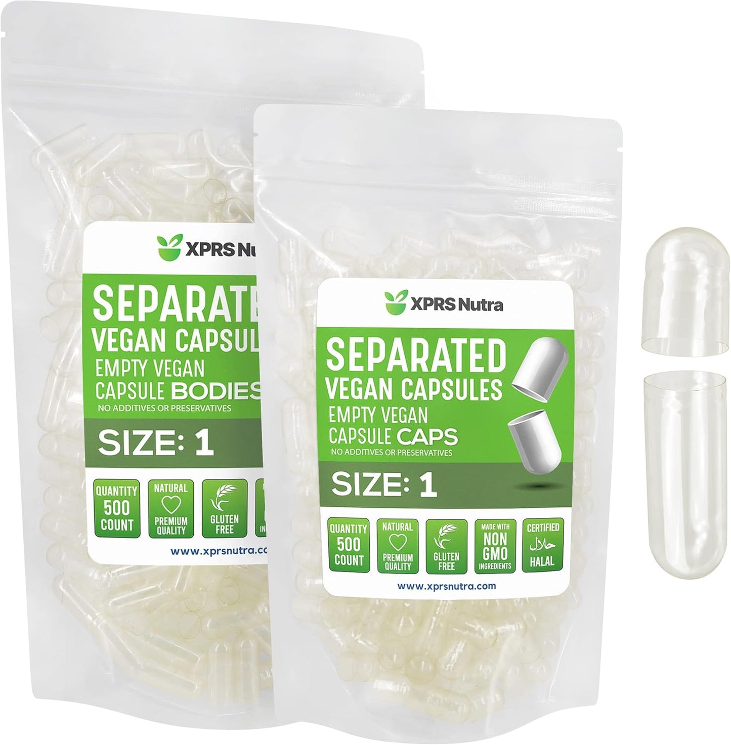 XPRS Nutra Size 1 Separated Capsules - 500 Count Premium Empty Gelatine Capsules - görsel 1