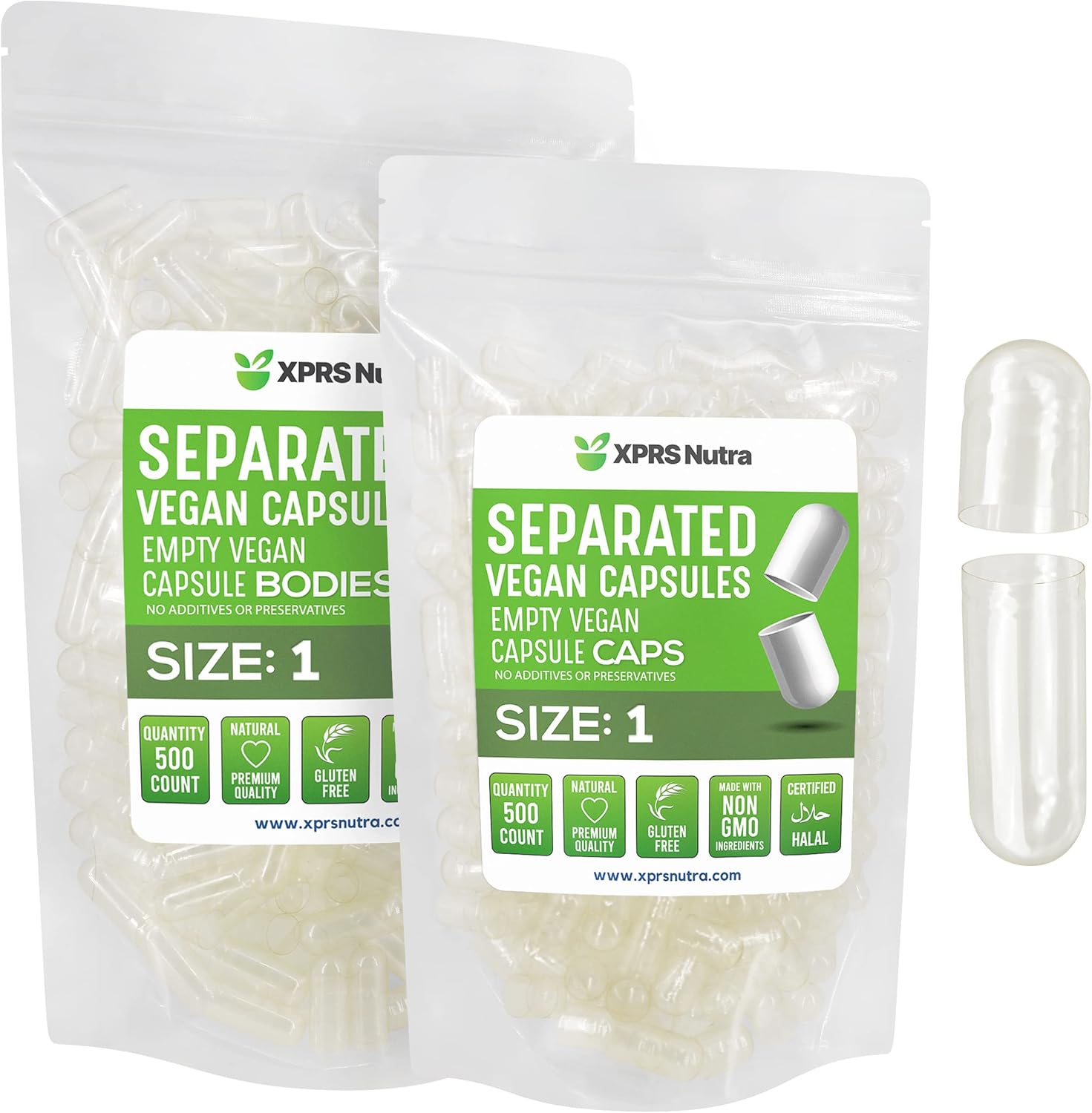 XPRS Nutra Size 1 Separated Capsules - 500 Count Premium Empty Gelatine Capsules - görsel 1