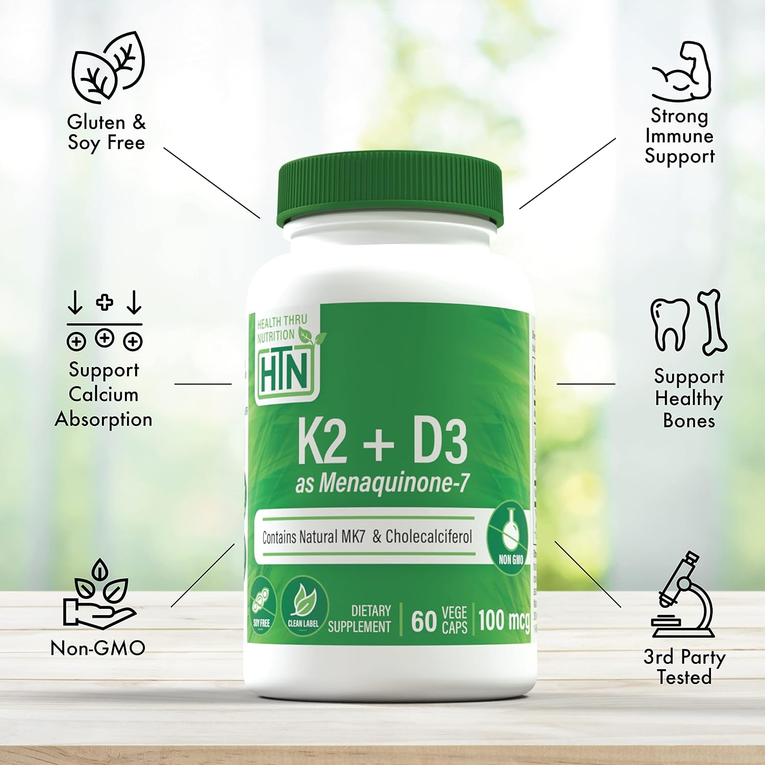 Advanced K2 (MenaQ7) 100 mcg with Vitamin D3 1000 IU, 60 Veggie Capsules - görsel 3