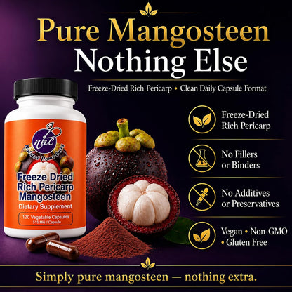 Mangosteen Food Supplement Capsules – Freeze-Dried Pericarp Powder, 515 mg, 480 Vegan Capsules
