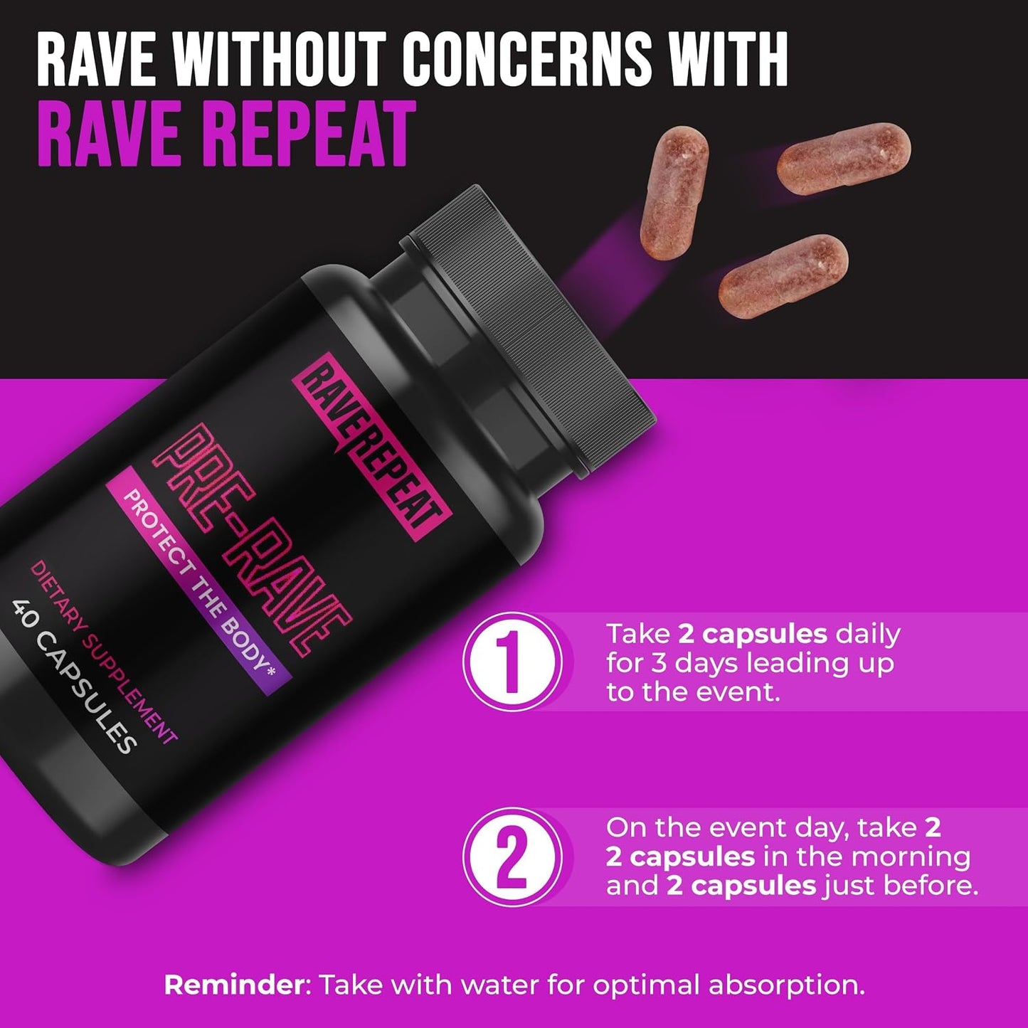 Pre-Rave Supplement - 5-HTP Free Rave Vitamins with CoQ10, Magnesium, Green Tea - Festival Essentials for Energy, Wellness & Jaw Support - 40 Capsules - görsel 7
