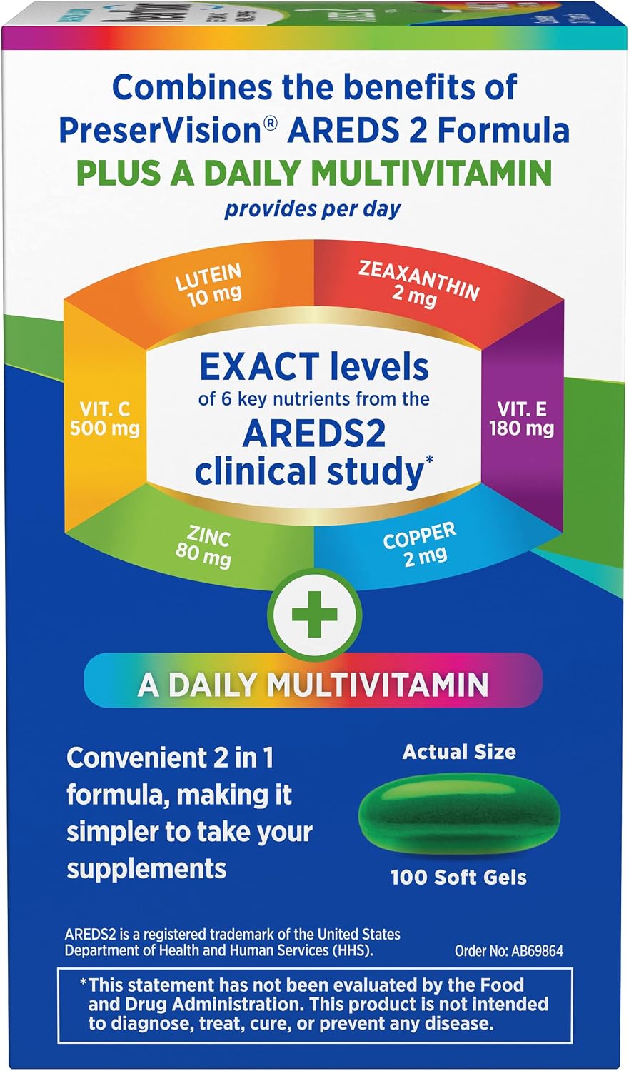 PreserVision AREDS 2 + Multivitamin - 2-in-1 Eye Vitamin with Lutein, Zeaxanthin, Zinc, and Vitamins C, D & E - 100 Softgels - görsel 6