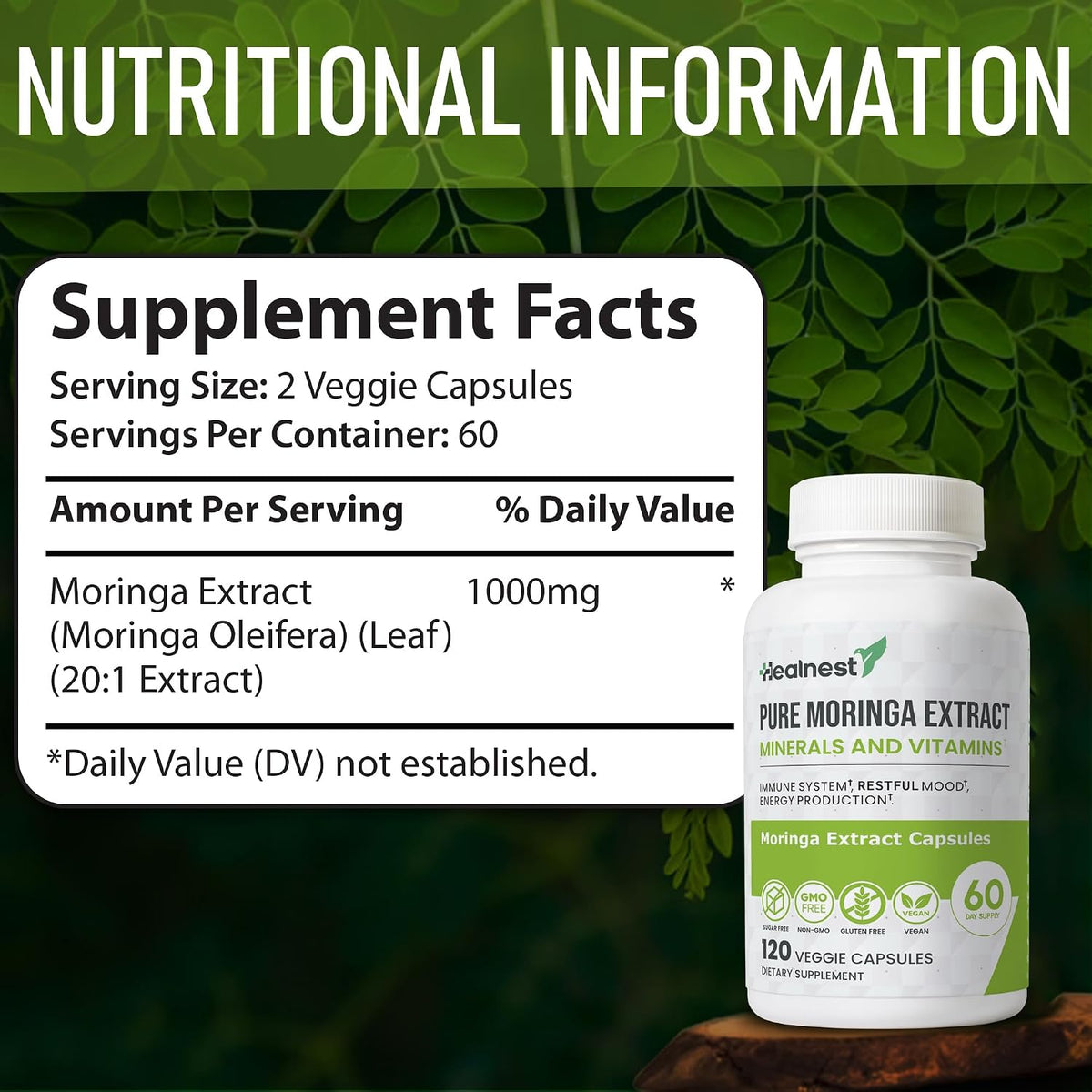 Pure Moringa Extract Capsules – 20:1 Potent Formula – Vegan Superfood Supplement – 120 Capsules - görsel 5