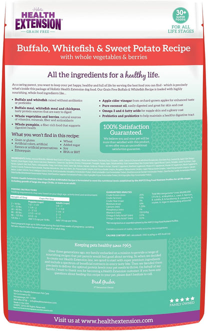 Health Extension Grain Free Buffalo & Whitefish Dry Dog Food - 30+ Superfoods and Probiotics for All Life Stages (4.5 kg)