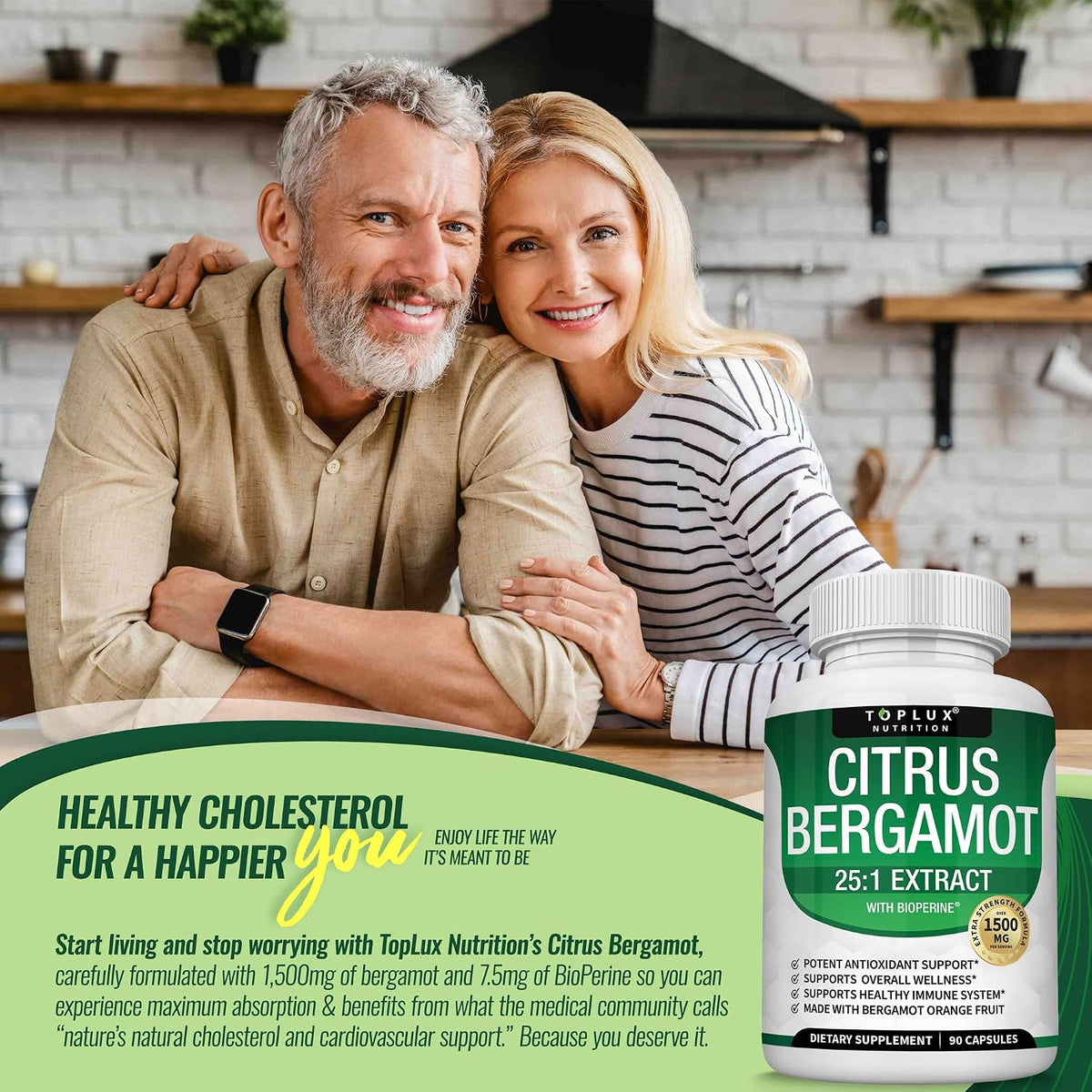 Toplux Citrus Bergamot Supplement 1500mg – High Potency 25:1 Extract with Black Pepper for Enhanced Absorption, Vegan, Non-GMO, 90 Capsules - görsel 6