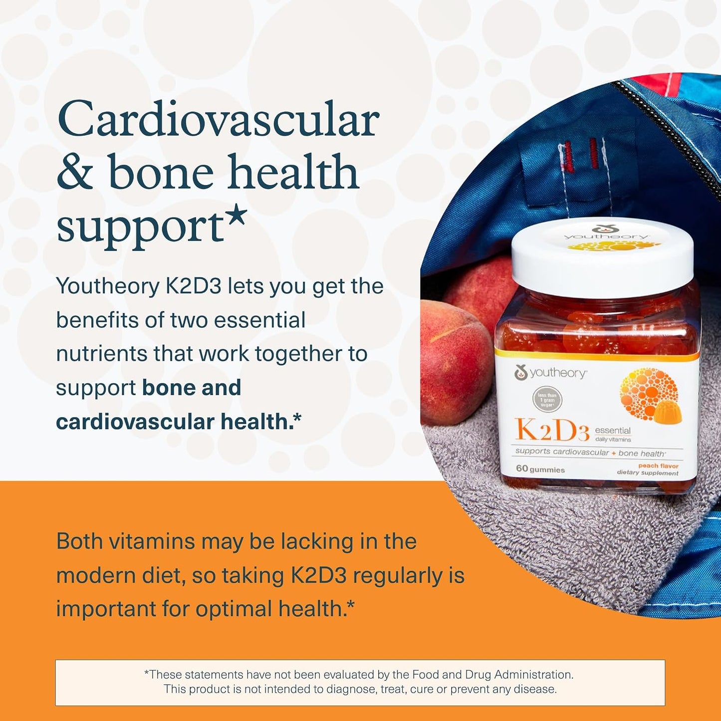 Youtheory K2D3 Gummies - Vitamin D3 & K2 Food Supplement for Bone, Heart & Immune Health - Plant-Based Ingredients - Sugar Free - Peach Flavour - 60 Gummies (60-Day Supply) - görsel 4