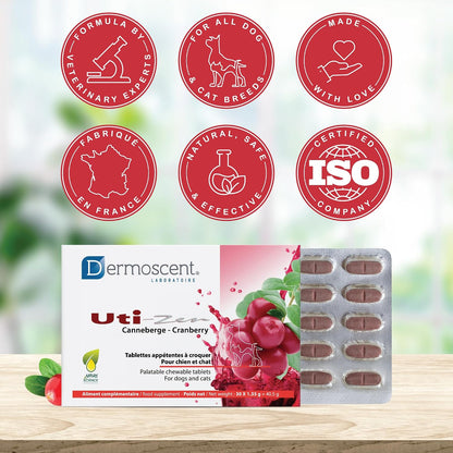 Dermoscent UTI-Zen Cranberry Tablets for Dogs and Cats Food Supplement for Bladder, Kidney & Urinary Tract Health Chicken Flavour - 30 Tablets