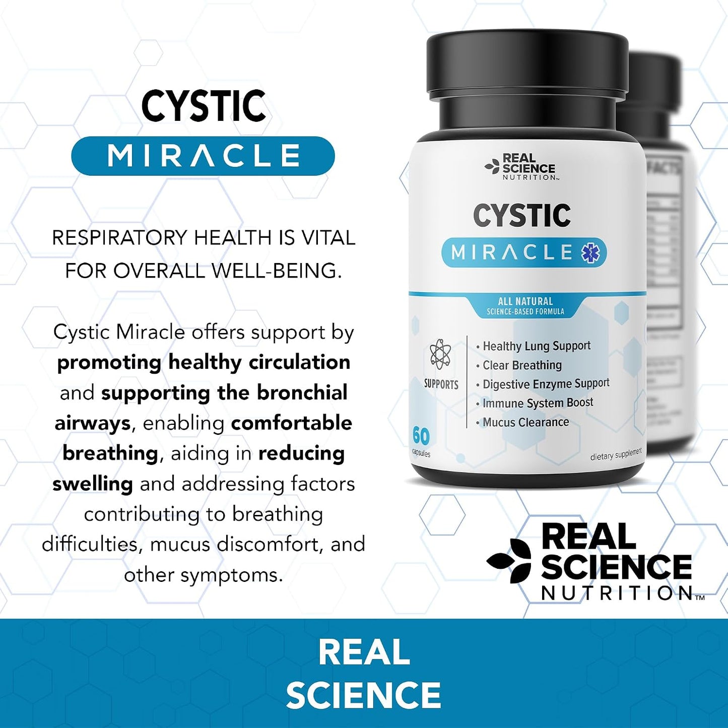 Real Science Cystic Miracle - Lung Support Supplement for Breathing Support and Mucus Clearance – with Vinitrox & GABA to Support Lung Function and Aid Respiratory Health, Made in the USA, 60 Capsules - görsel 4