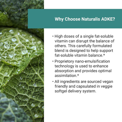 Naturalis Vegan Vitamin ADK with 50mg Tocotrienol and CoQ-10 | Nano-emulsified in EVOO | Non-GMO, Soya-Free & Vegan Society Certified | 60 Vegan Soft gel capsules