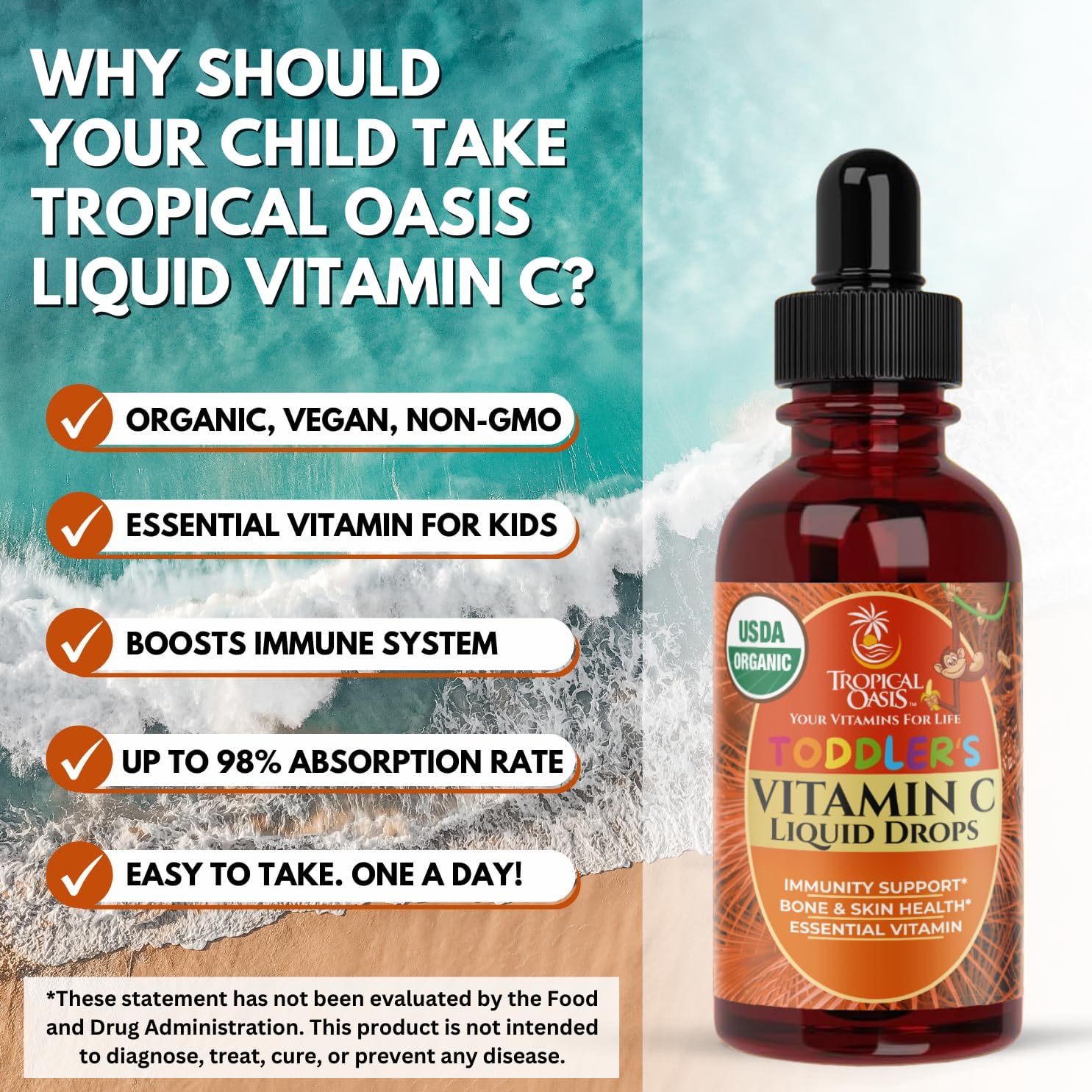 Tropical Oasis USDA Organic Toddler Vitamin C Drops - Banana Flavour - görsel 6
