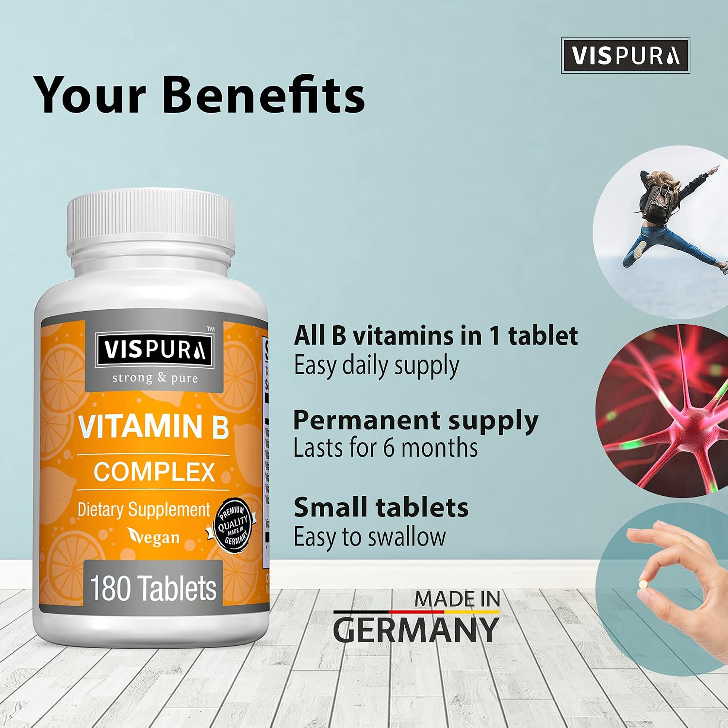 VISPURA Vitamin B-Complex – 180 Vegan Tablets | All B Vitamins for Energy, Stress & Immune Support - görsel 2