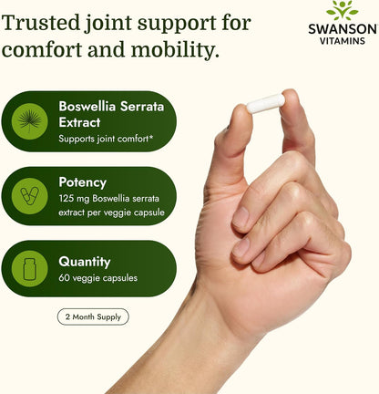 Swanson Boswellia Serrata Extract – Herbal Supplement for Joint Support, Mobility & Flexibility* – 5-LOXIN Standardised – Non-GMO – 60 Vegetarian Capsules