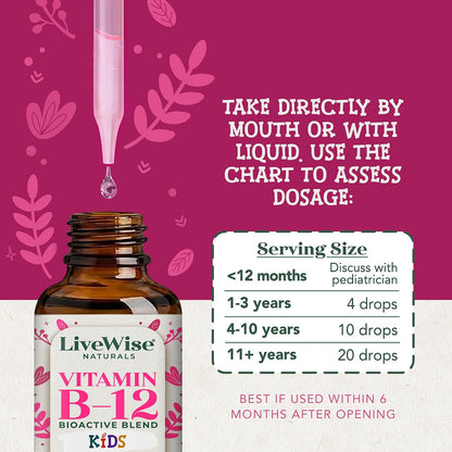 Live Wise Naturals Organic Vitamin B12 Liquid Drops for Kids, 11.8 ml