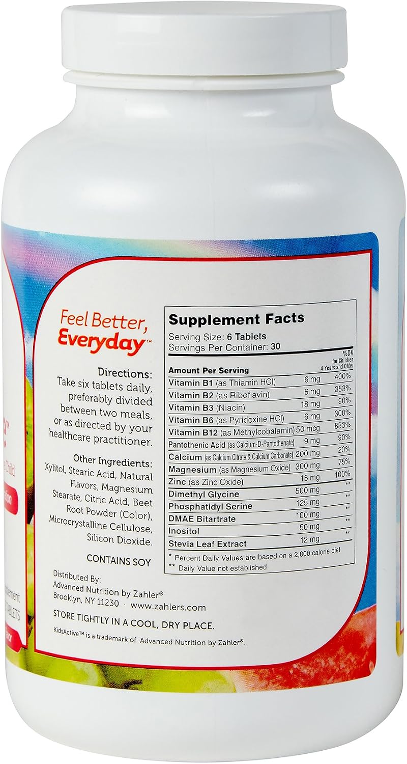 Zahler KidsActive, Kids Chewable Concentration Formula, All Natural Children’s Supplement Supporting Concentration, Certified Kosher, 180 Fruit Punch Flavoured Tablets - görsel 2