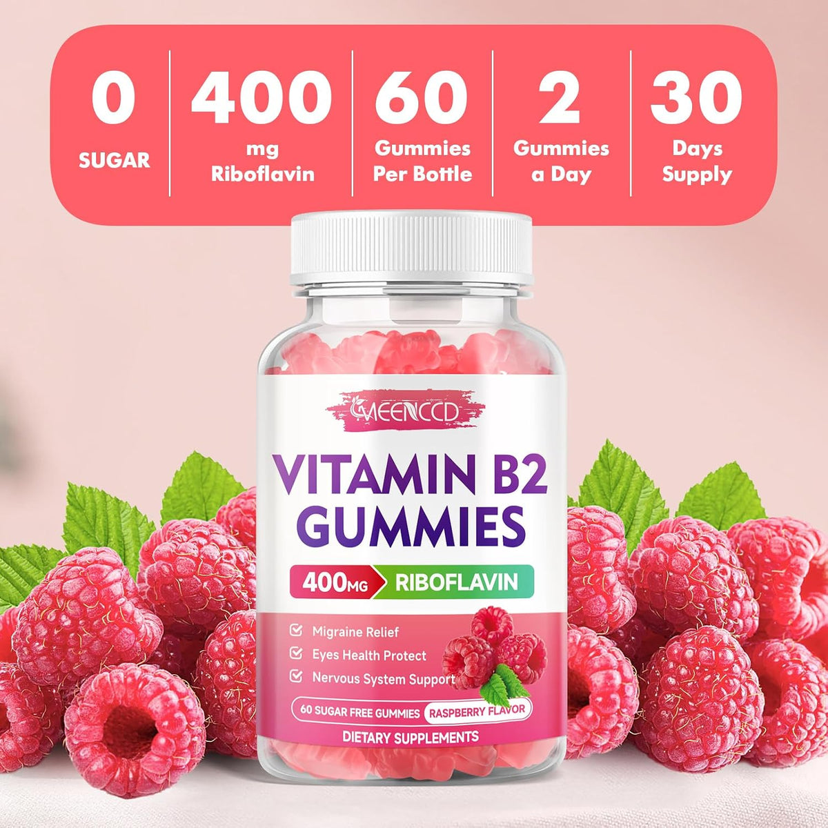 MEENCCD Vitamin B2 Gummies – Riboflavin 400mg with Magnesium, Vegan & Sugar-Free (60 Gummies) - görsel 8