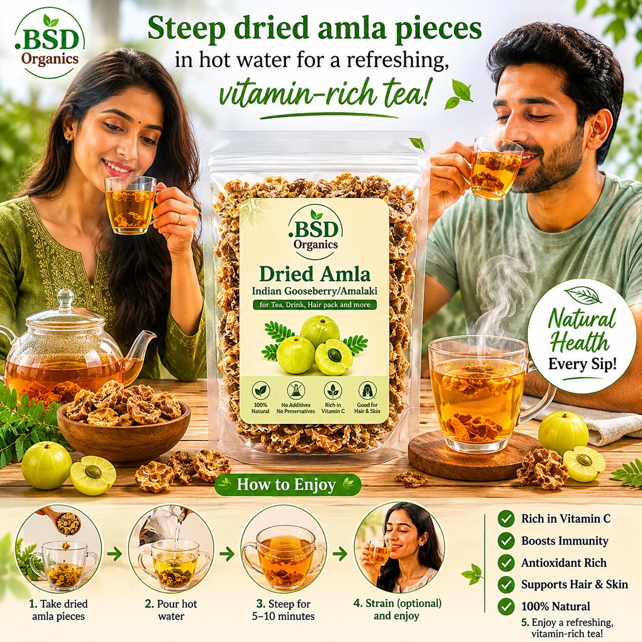 BSD Organics Dried Amla (Indian Gooseberry) - 100g - görsel 2