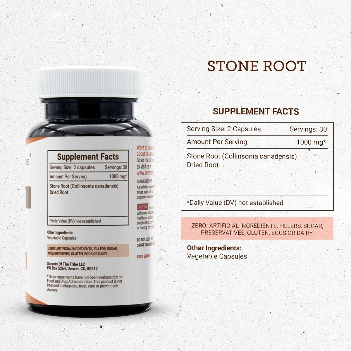 Secrets of the Tribe Stone Root 1000 mg, 60 Capsules - görsel 3