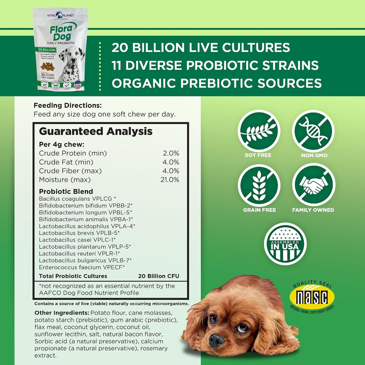 Vital Planet Flora Dog Probiotics – 20 Billion Cultures & 11 Strains, Bacon Flavoured Soft Chews (30 Count) - görsel 2