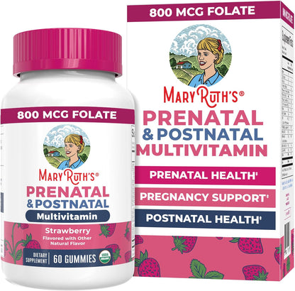 MaryRuth's Organics Prenatal Vitamins for Women - Certified Organic Prenatal Gummies with Methylfolate 800 mcg DFE & Iodine - Vegan, Non-GMO (30 Servings)