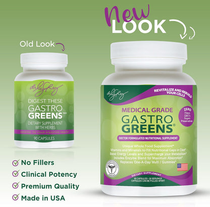 Dr. Liz Cruz Gastro Greens - Greens Supplement, Food Supplement with Herbs, Non-GM, Wholefood Based, 90 Vegetable Capsules
