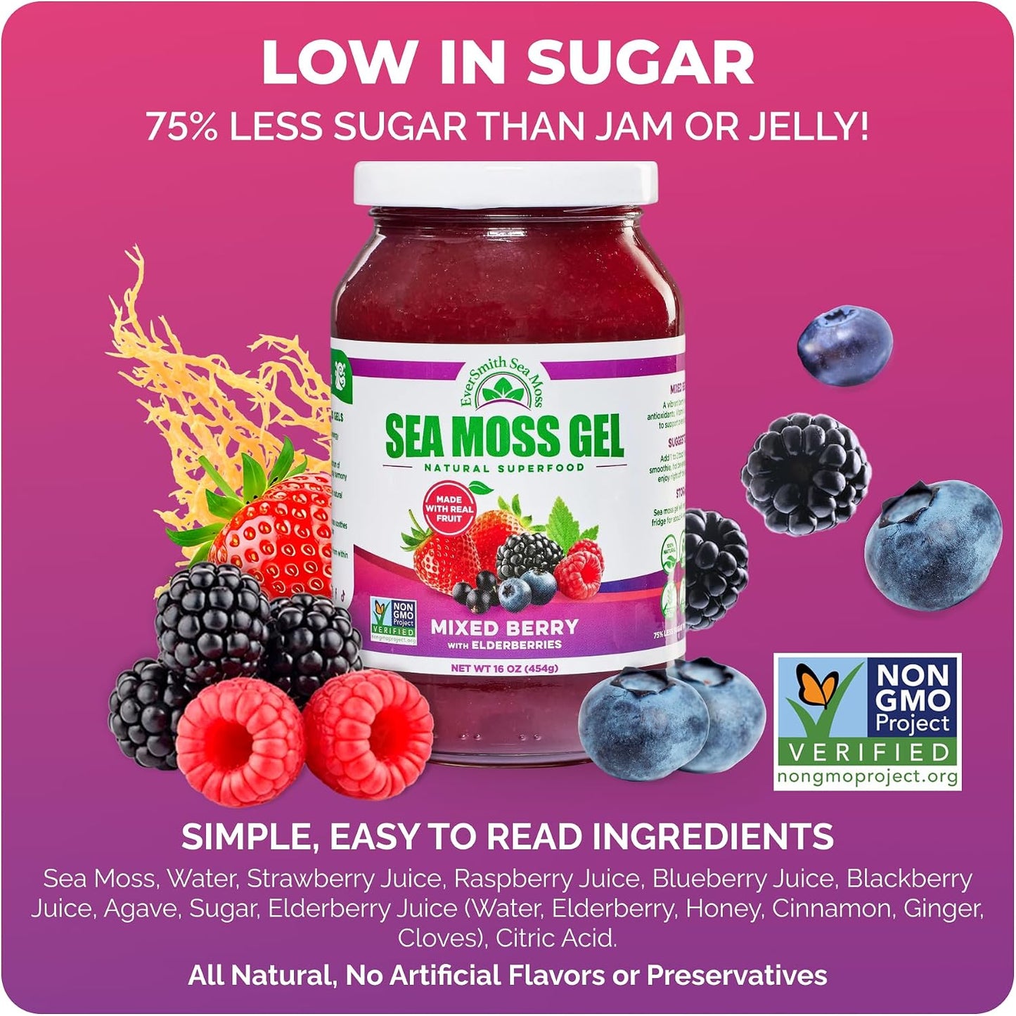 Wildcrafted Irish Sea Moss Gel, Mixed Berry - 1 Jar - görsel 6