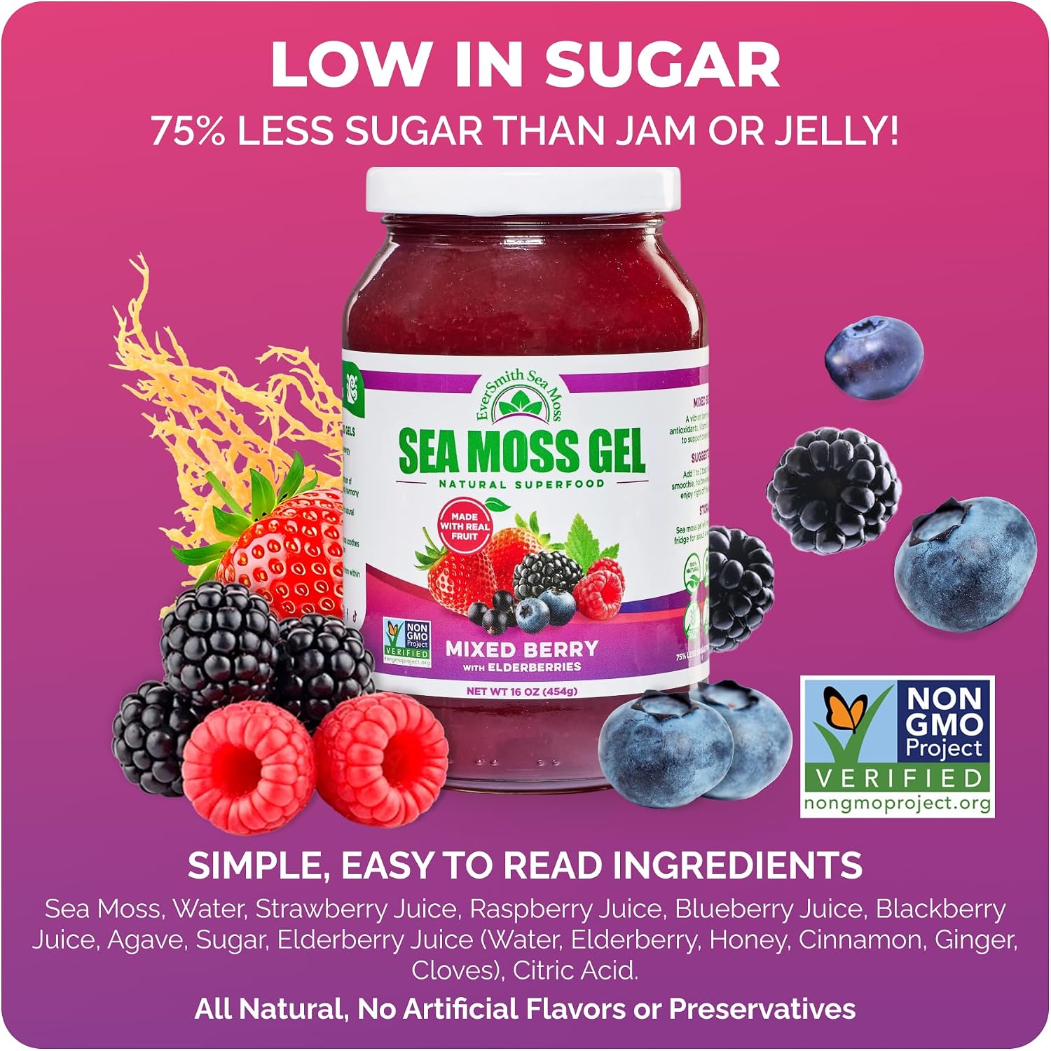 Wildcrafted Irish Sea Moss Gel, Mixed Berry - 1 Jar - görsel 6