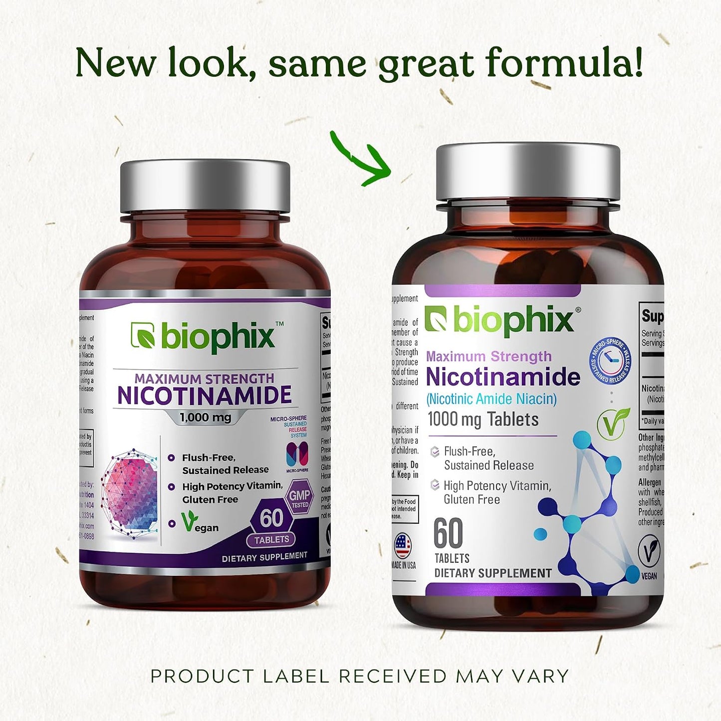 biophix B-3 Nicotinamide 1000 mg - 60 Timed Release Tablets - Flush-free Vitamin B3 (Niacinamide) - görsel 7