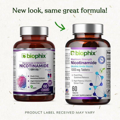 biophix B-3 Nicotinamide 1000 mg - 60 Timed Release Tablets - Flush-free Vitamin B3 (Niacinamide)