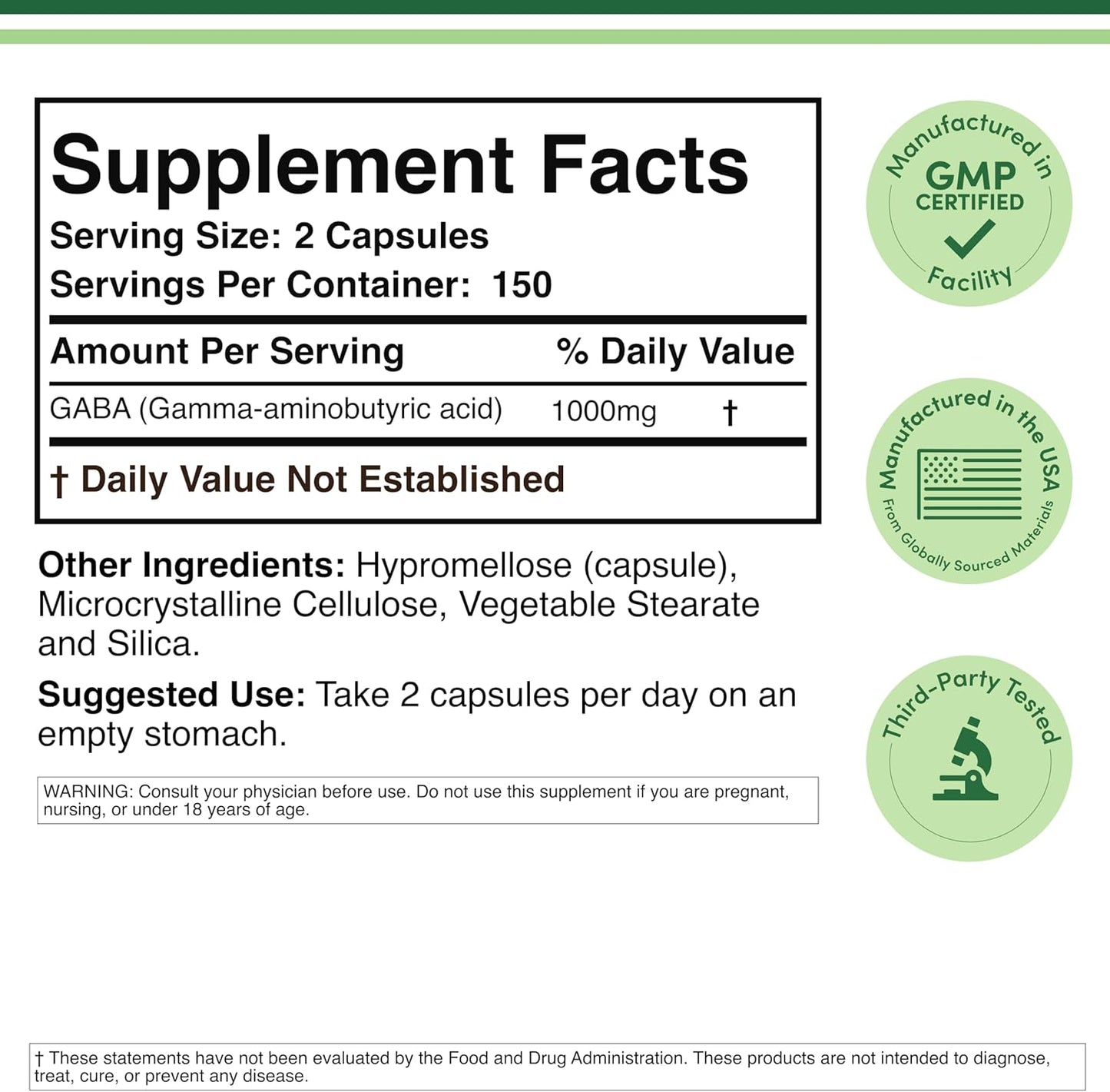 GABA Supplement (300 Capsules, 1,000mg per Serving) – Supports Relaxation and Sleep | Vegan, Gluten-free, Non-GMO | Double Wood - görsel 2