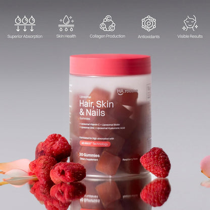 Haroutine Liposomal Biotin Gummies for Hair, Skin & Nails, 2500 mcg Biotin, 1200 mcg Vitamin A & 2 mg Vitamin E, Raspberry Rose Flavour, 30 Servings