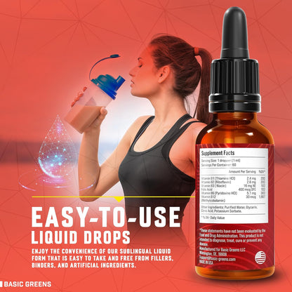 Vitamin B Complex Liquid Drops – Extra Strength Sublingual Formula, Vegan