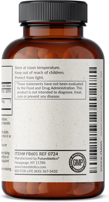 Futurebiotics Vitamin K2 (MK7) with D3 Supplement – 5000 IU D3 & 90 mcg K2 MK-7, 120 Vegetarian Capsules