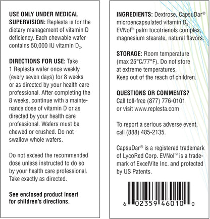 Replesta 50,000 IU Vitamin D3 Cholecalciferol, for Vitamin D Deficiency, Once-Weekly Chewable Wafer, Non-GMO, Natural Orange Flavour, 4 Pack (Pack of 2)