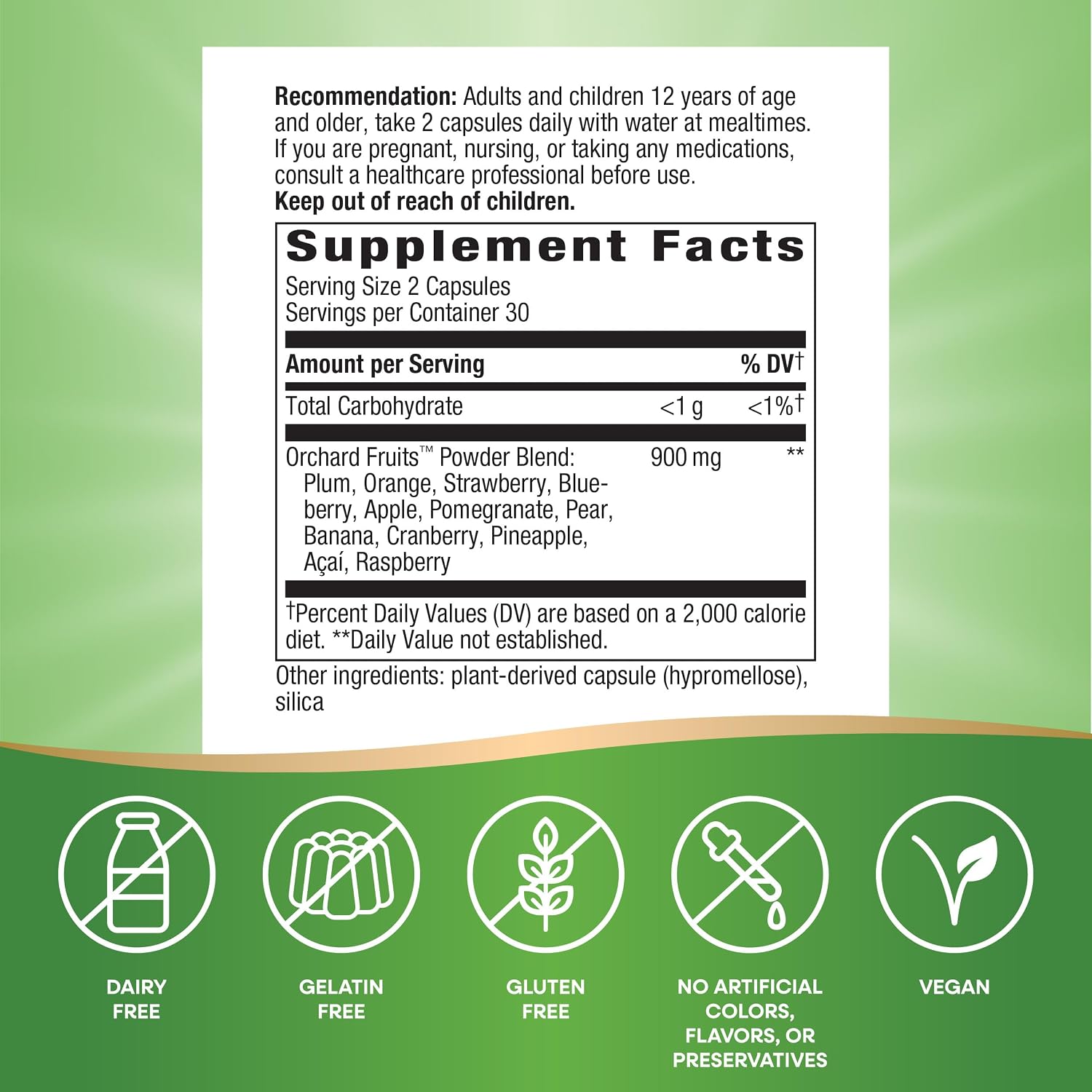 Nature's Way Orchard Fruits, Fruit Powder Blend, Contains 12 Different Fruits, 900mg Per 2-Capsule Serving, 60 Capsules - görsel 4
