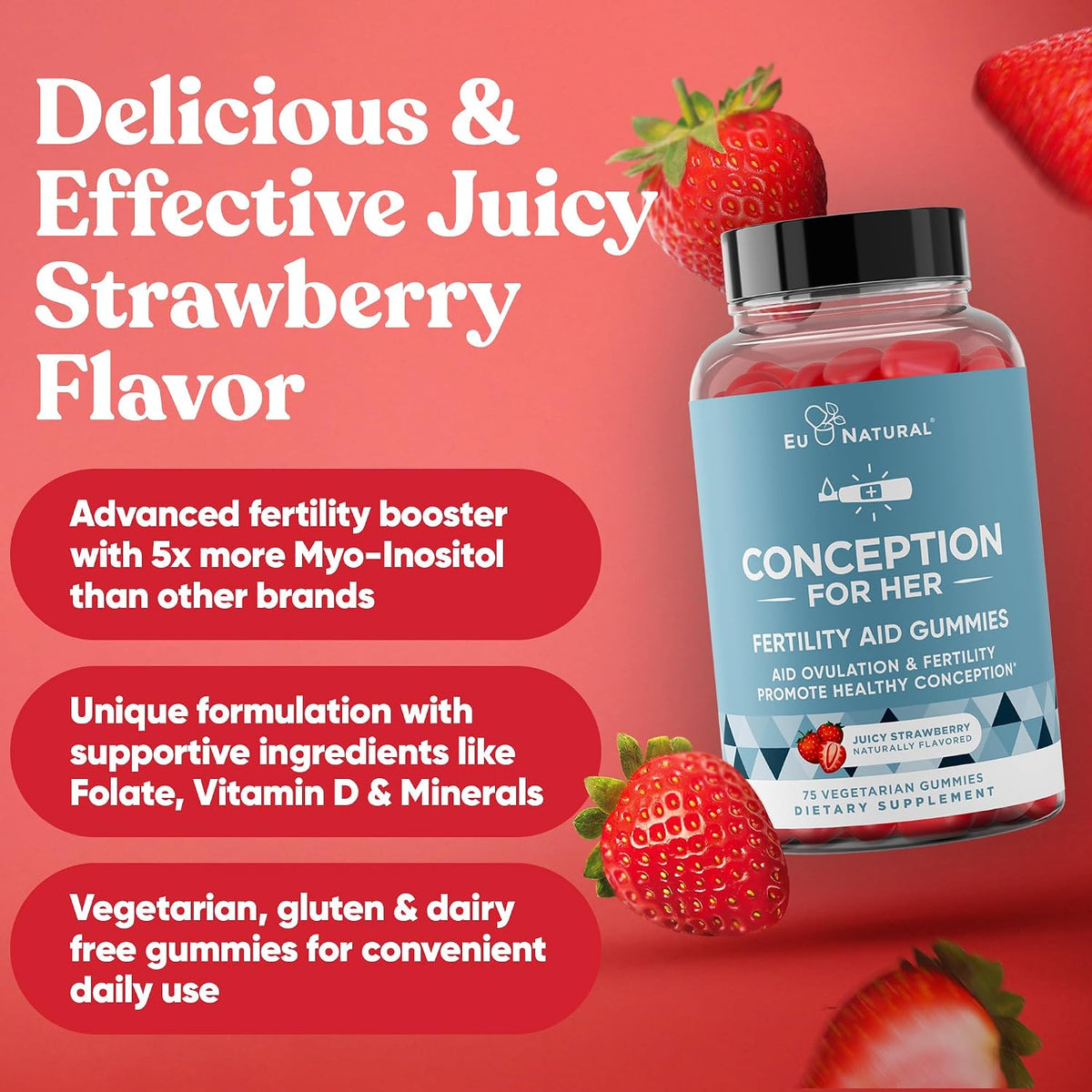 Conception for Her Fertility Gummies - Strawberry Pectin Gummies with Myo Inositol and Folate (75 Gummies) - görsel 3