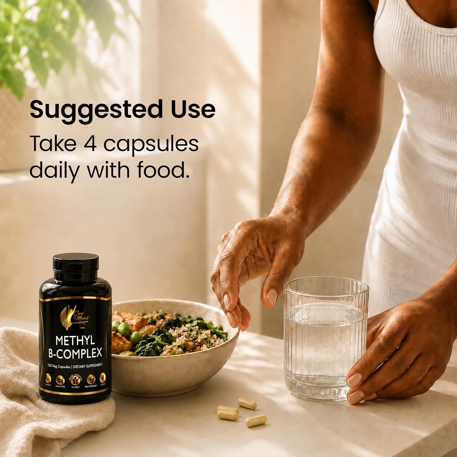 Cocó March N.M.D High Potency Methyl B Vitamins Active Complex - 5-MTHFR - Gluten-free, Soya-free, Dairy-free, Keto Friendly, Vegan - 120 Capsules - görsel 8