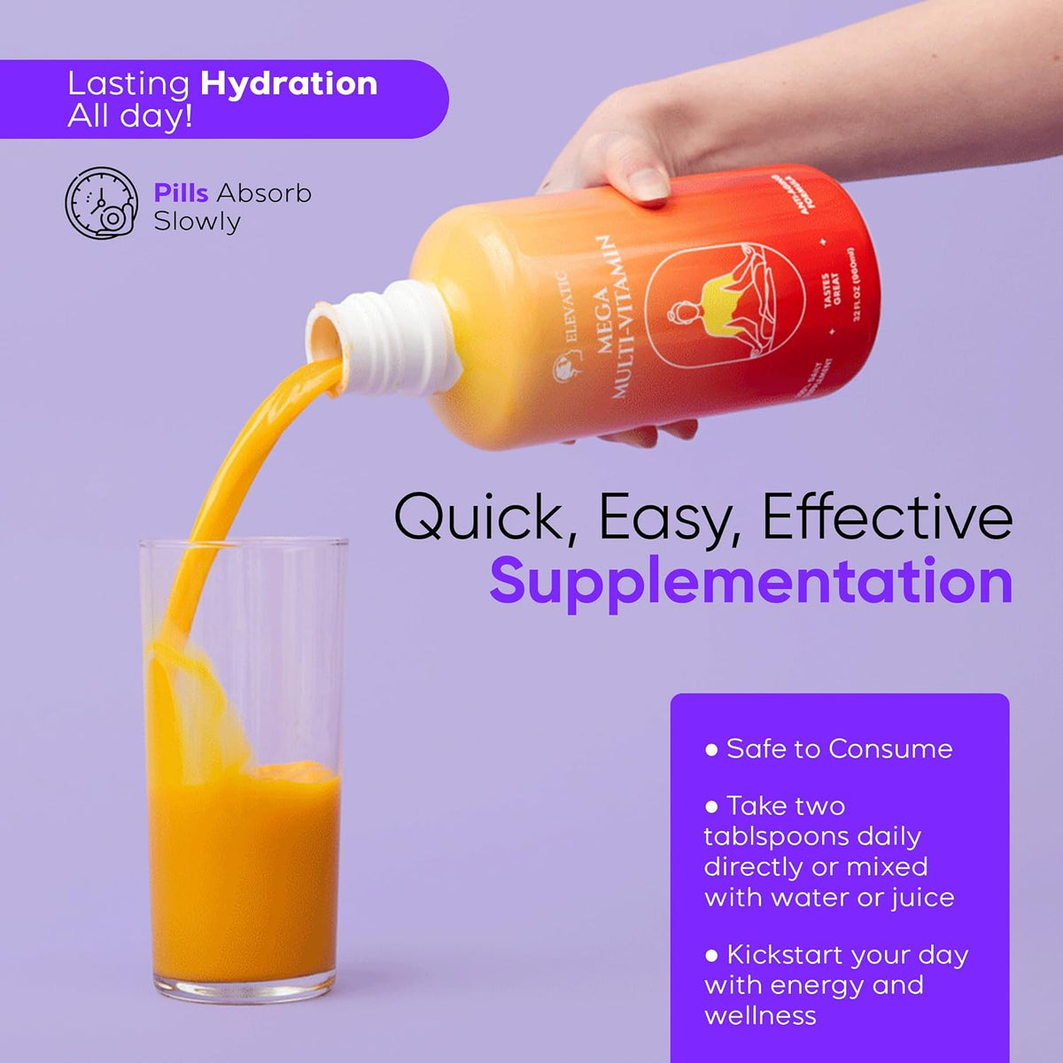 Elevatic Mega Liquid Multivitamin - 960ml - Daily Liquid Multivitamin with Essential Nutrients - görsel 4