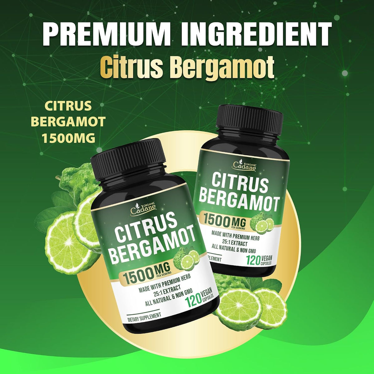 Cadane Citrus Bergamot Supplement | Heart & Immune System | Vegan, Non-GM – 120 Capsules – 40-Day Supply – Image 3