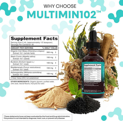 Clean Nutra Organic Sea Moss Drops | with Black Seed Oil, Ashwagandha, Burdock Root & Bladderwrack - Vegan Multimineral Liquid for Gut Health, Energy, Skin, Immune Support & Hair