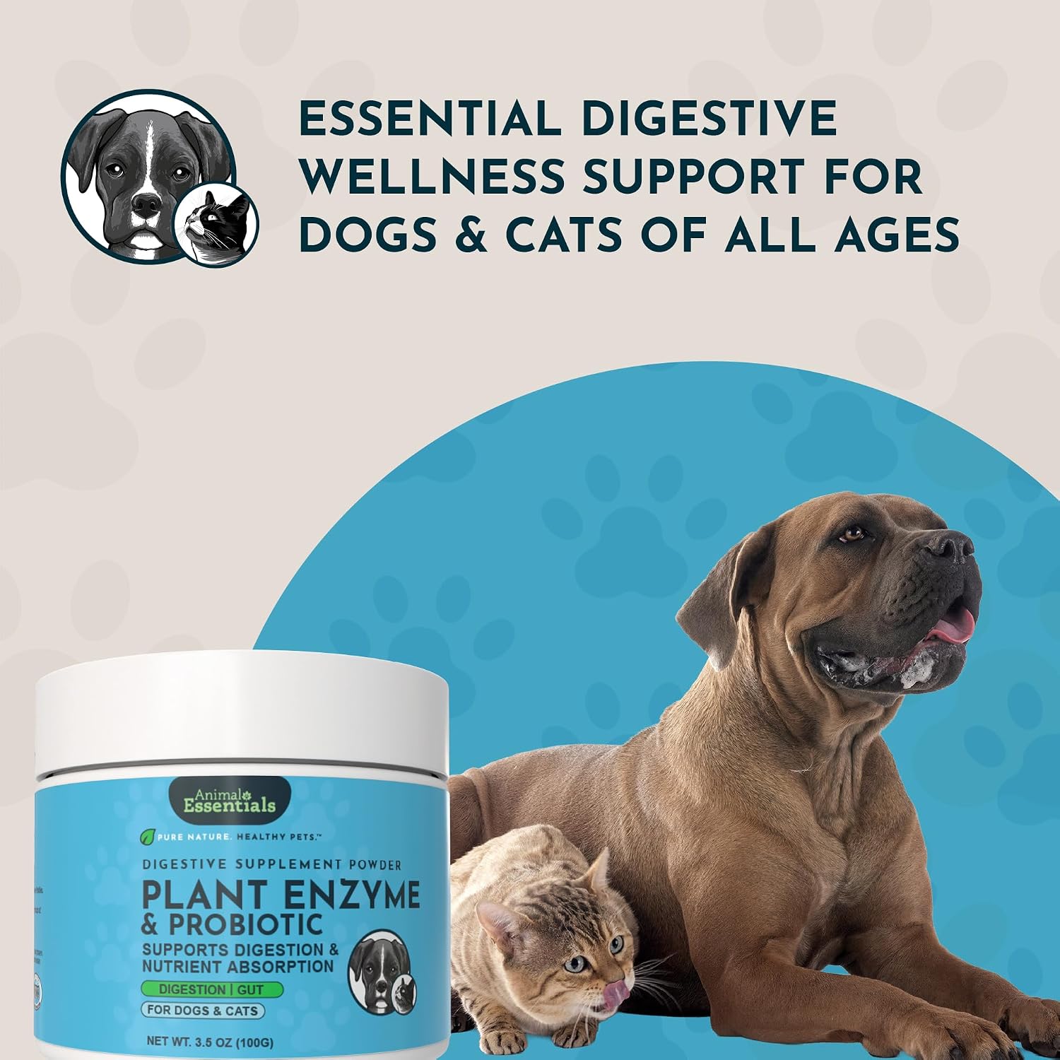 Animal Essentials Plant Enzyme & Probiotics - Probiotic & Digestive Enzyme Powder for Dogs & Cats, 300 g - görsel 7