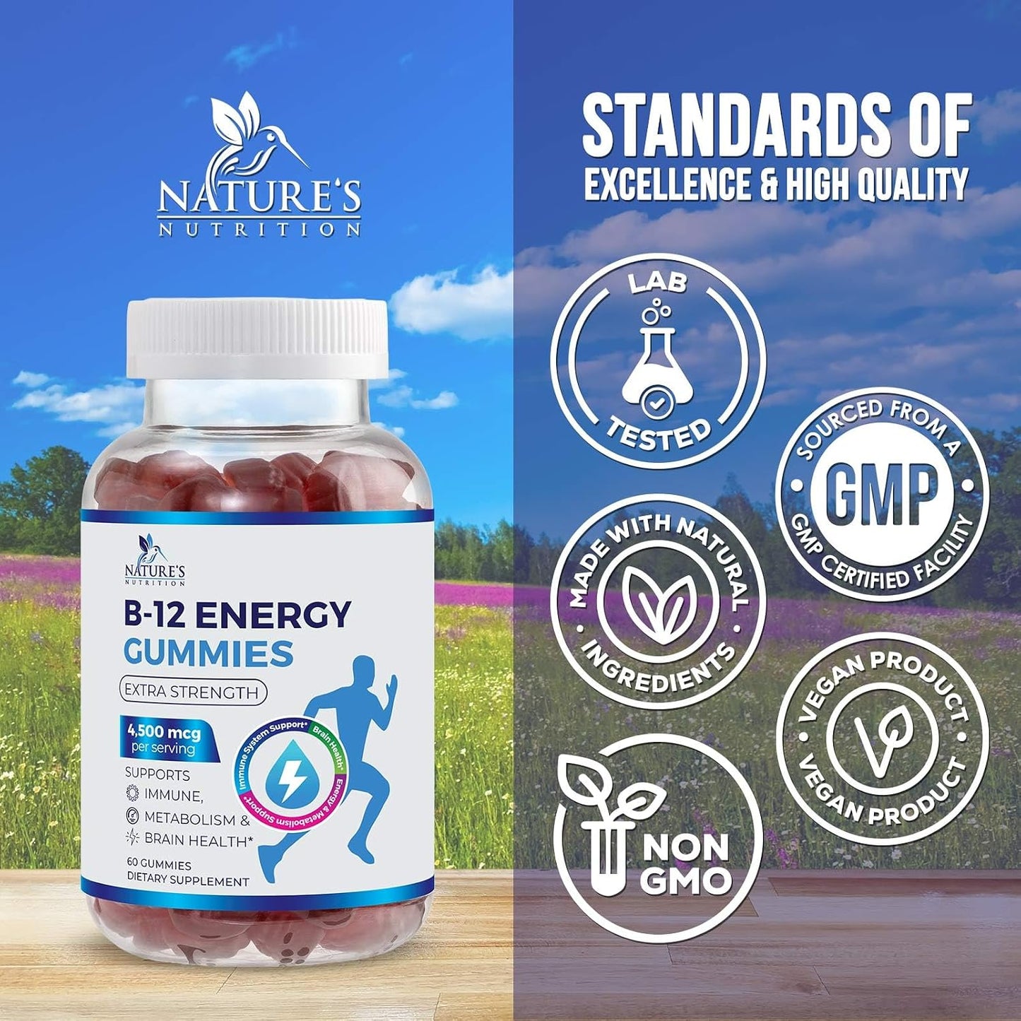 Nature's Nutrition B12 Energy Gummies - 4500 mcg - Extra Strength - Berry Flavour - 120 Gummies - görsel 4