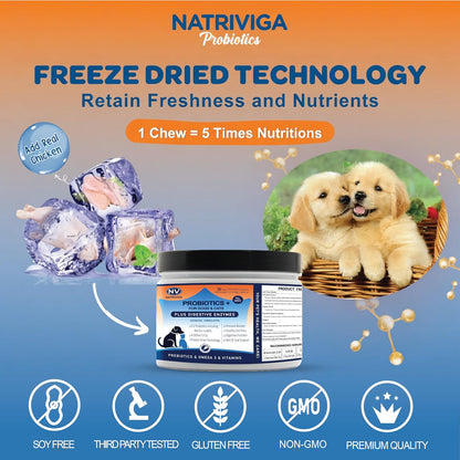 NATRIVIGA Freeze-Dried Probiotics for Dogs – Chicken Flavour (120 Chews)