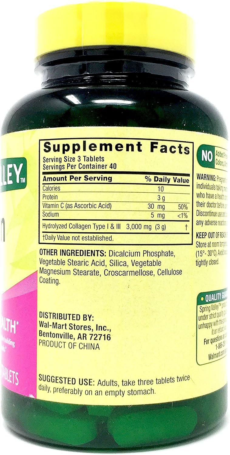 Spring Valley Collagen 1,000 mg Plus Vitamin C, Type 1 & 3, 120 Tablets - görsel 2