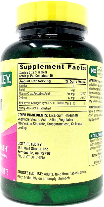 Spring Valley Collagen 1,000 mg Plus Vitamin C, Type 1 & 3, 120 Tablets
