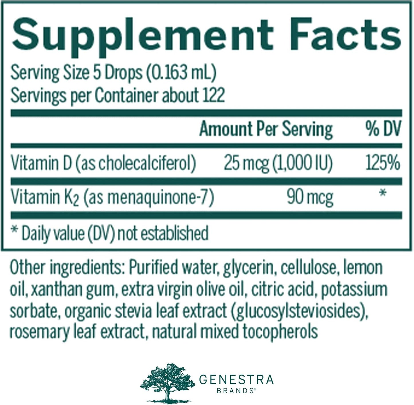 Genestra Brands D3 K2 Mulsion - Liquid Vitamins D3 and K2 for Bone Health - Natural Lemon - 122 Servings - görsel 2