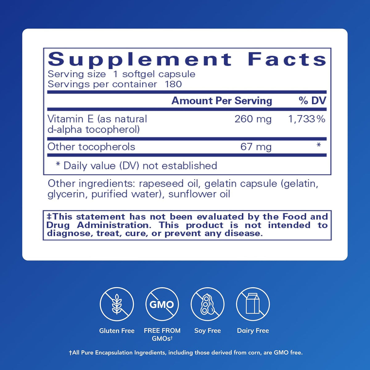 Pure Encapsulations Vitamin E (with Mixed Tocopherols) - Antioxidant Support & Immune Function - 180 Softgels - görsel 2