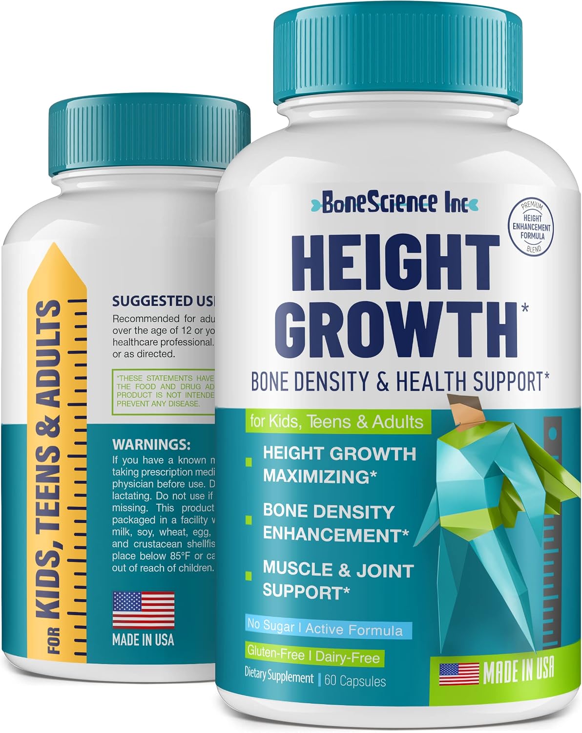 Height Growth Maximiser - Growth Optimisation Supplement for Teens & Young Adults – Bone & Development Support with Calcium, Vitamin D3, Zinc & Amino Acids – 60 Count - görsel 1